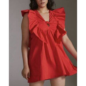 Anthropologie Blue Tassel Size Red Ruffle Mini Dress NWOT